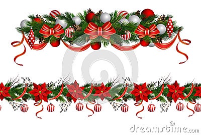Set of n Seamless Christmas borders Vector Illustration