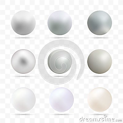 Set of nacreous pearl balls with shadow. Decoration. Design element. eps 10 Vector Illustration