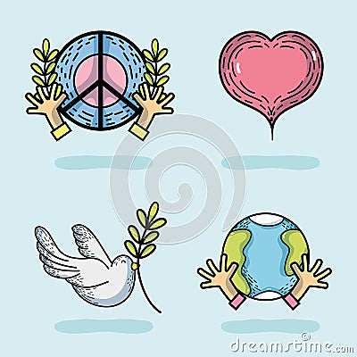 Set national peace and love day Vector Illustration