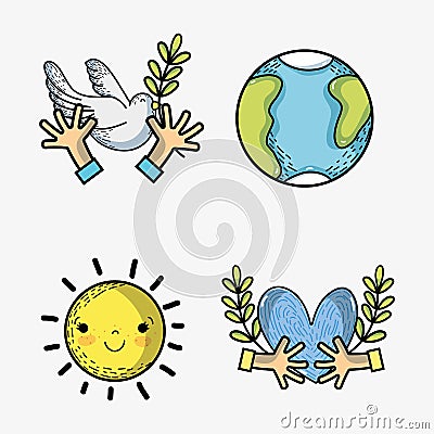 Set national peace and love day Vector Illustration