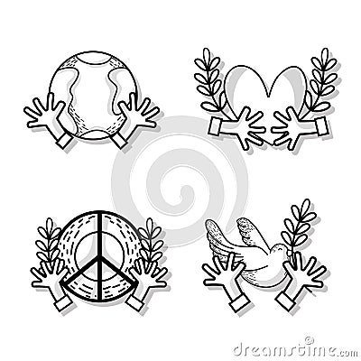 Set national peace and love day Vector Illustration