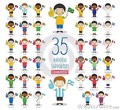 Set of 35 national sport team fans from American countries Vector Illustration Vector Illustration