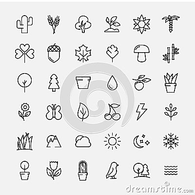Set of nature icons in modern thin line style. Vector Illustration