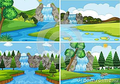 A set of nature water landscape Vector Illustration