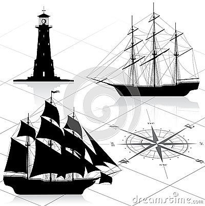 Set of nautical design elements Vector Illustration