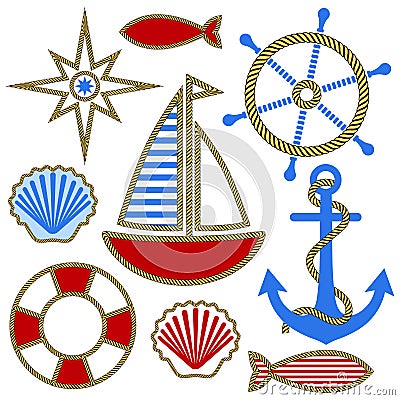 Set of nautical design elements. Vector Illustration