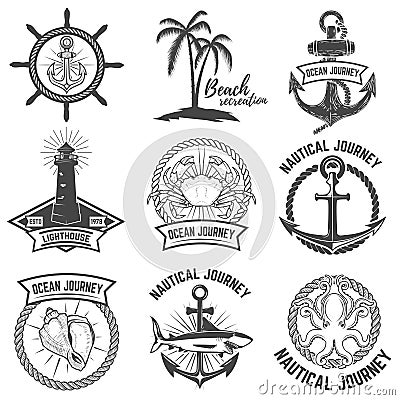 Set of nautical emblems on white background. Design ele Vector Illustration