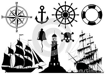Set of Nautical Icons Vector Illustration