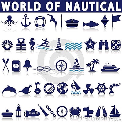 Set of nautical or naval icons Vector Illustration