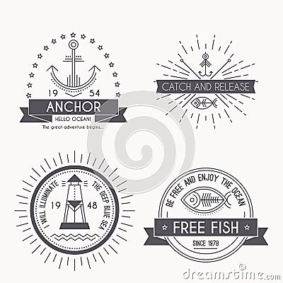 Set of nautical seafaring badges, labels and logos Vector Illustration