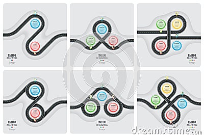 Set of Navigation map infographic timeline concept. Winding road Vector Illustration