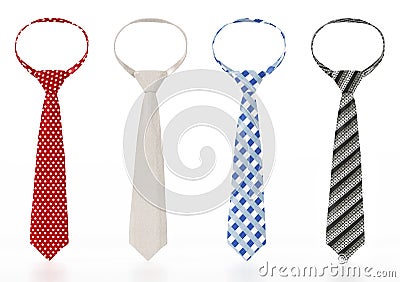 Set of neckties with various textures. 3D illustration Cartoon Illustration
