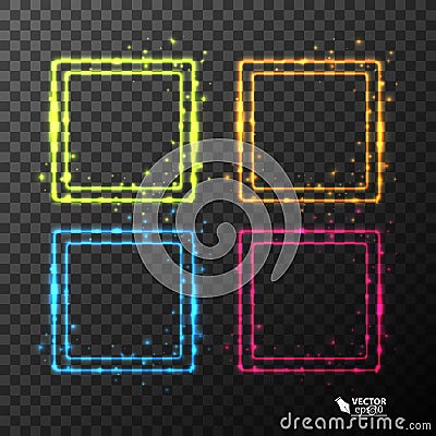 Set of neon frames with different color Vector Illustration