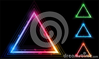 Set of Neon Laser Triangle Border Vector Illustration