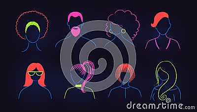Set of neon profile pictures faceless avatars Vector Illustration