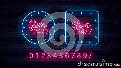 Set of neon signs - open Vector Illustration