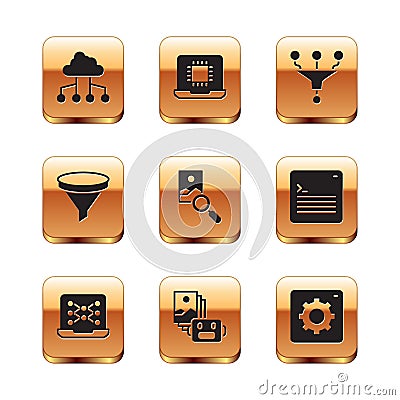 Set Network cloud connection, Neural network, Artificial intelligence robot, Photo retouching, Funnel filter, Computer Vector Illustration