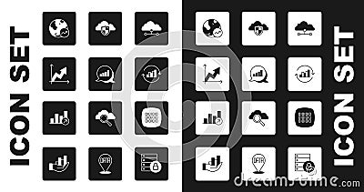 Set Network cloud connection, Pie chart infographic, Financial growth, Cloud and shield, Binary code and icon. Vector Vector Illustration