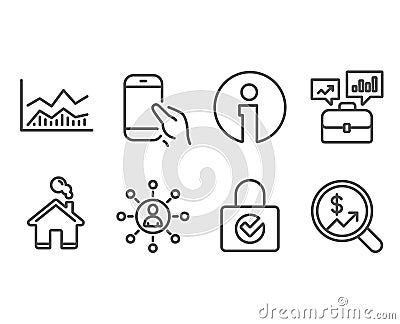 Networking, Business portfolio and Hold smartphone icons. Vector Illustration