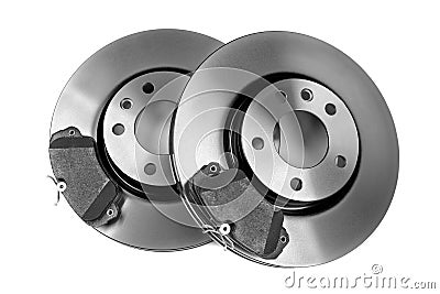 set of new brake discs. Isolate on white. Stock Photo