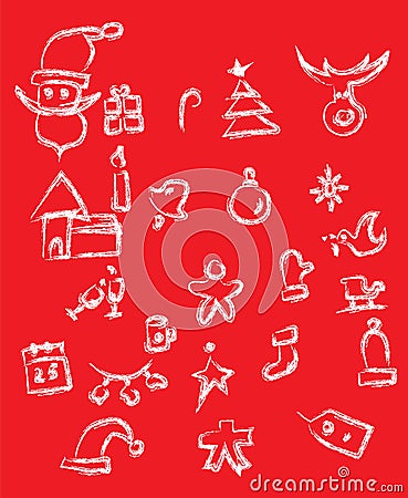 Set of New Year and Christmas grunge icons. Vector image Vector Illustration