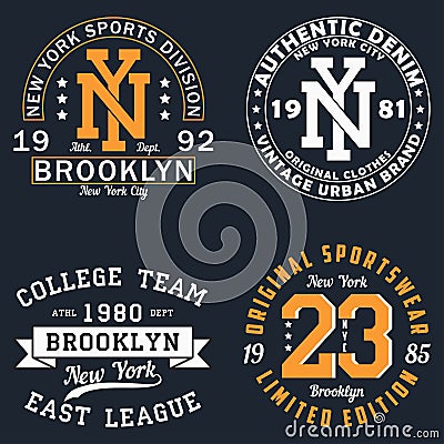 Set of New York graphic for t-shirt. Original clothes design. Vintage typography print for apparel. Vector. Vector Illustration