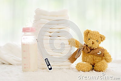 Set of the newborn accessories. Babyhood concept Stock Photo