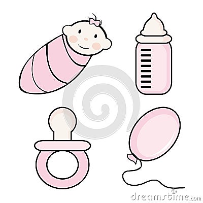 Set for newborn girl Vector Illustration