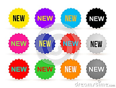 Set of News colorful label sticker. New badge or sticker, product retail. Flat design. Vector illustration. Isolated on white back Cartoon Illustration