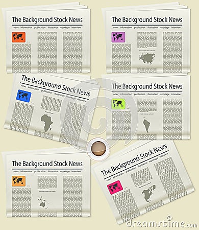 Set Newspaper. World map. Realistic image of the object Vector Illustration