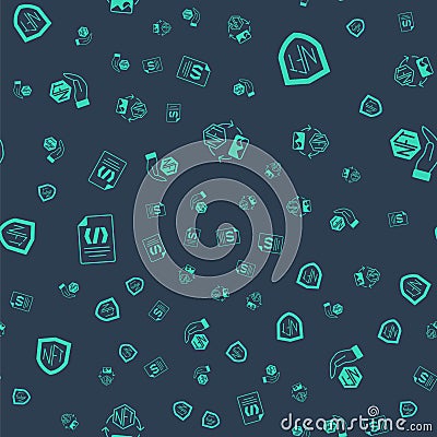 Set NFT Digital crypto art, shield, Binary code and on seamless pattern. Vector Stock Photo
