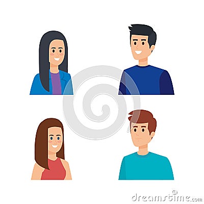 set nice girls and boys head with hairstyle Cartoon Illustration