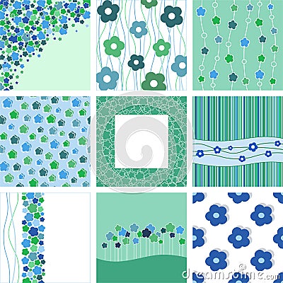 Set of nine abstract floral backgrounds. Vector Illustration