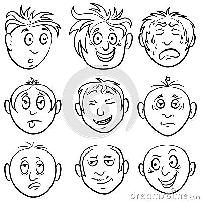 Set of nine amusing male grimaces Vector Illustration