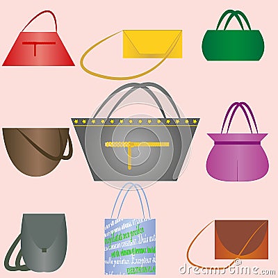 Set of nine beautiful handbags Vector Illustration