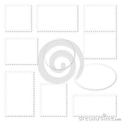Set Of Nine Blank White Stamps Frame Vector Illustration