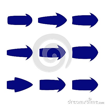 Set of nine blue various arrows Vector Illustration