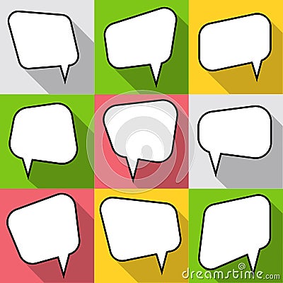 Set of nine cartoon comic balloon speech bubbles in flat style. Vector Illustration