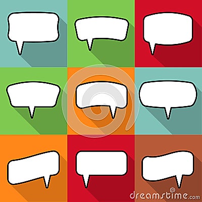 Set of nine cartoon comic balloon speech bubbles in flat style. Vector Illustration