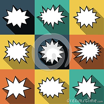 Set of nine cartoon comic balloon speech bubbles in flat style. Elements of design comic books without phrases. Vector Illustration