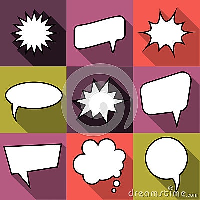 Set of nine cartoon comic balloon speech bubbles in flat style Vector Illustration