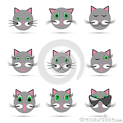 Set of nine cat smiles Vector Illustration