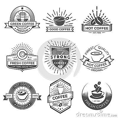 Set of nine coffee logo templates. Coffee labels Vector Illustration