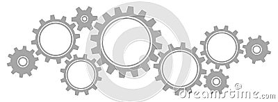 Nine Big And Little Gears Border Graphics Gray Horizontal Vector Illustration