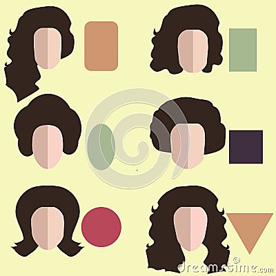 Set of nine different woman`s face shapes. Vector Illustration