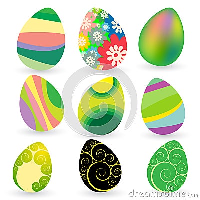 Set of nine easter eggs Vector Illustration