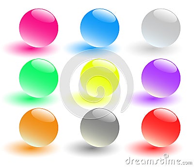 Set of nine glass spheres Stock Photo