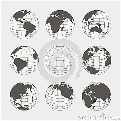 Set of nine globes Vector Illustration