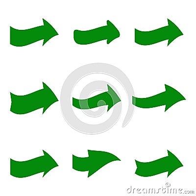 Set of nine green various arrows Vector Illustration