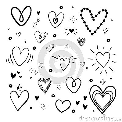 Set of nine hand drawn heart. Handdrawn rough marker hearts isolated on white background. Vector illustration for your Vector Illustration